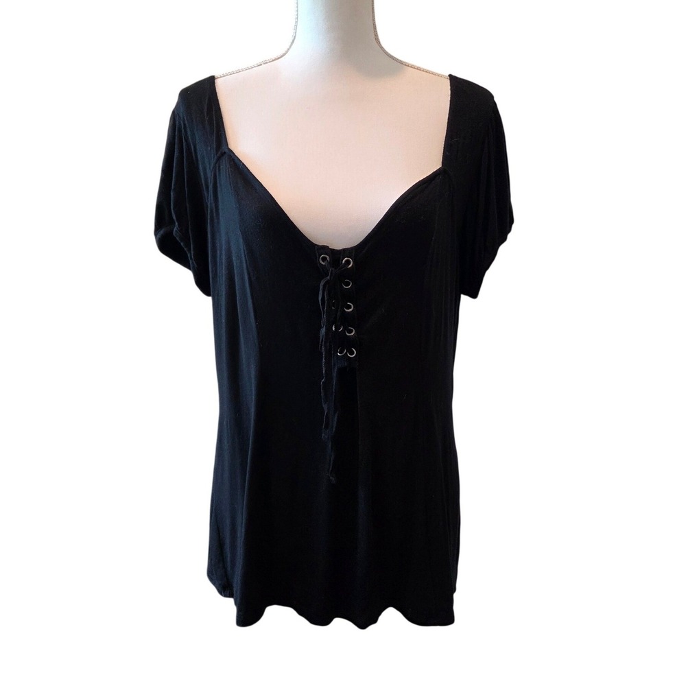 Hot Topic‎ Lace Up Corset Top Puff Sleeve Black Goth Grunge Alt Size 0 Large